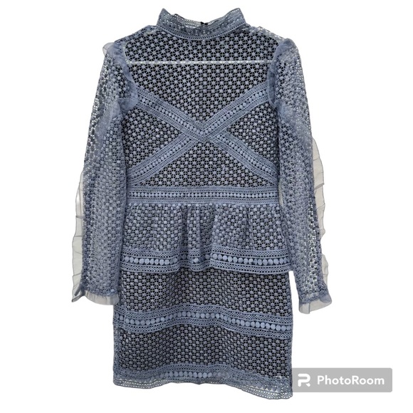 Aqua Bloomingdales Ruffled Dot Crochet Lace Longsleeve Dress Medium - Picture 2 of 8